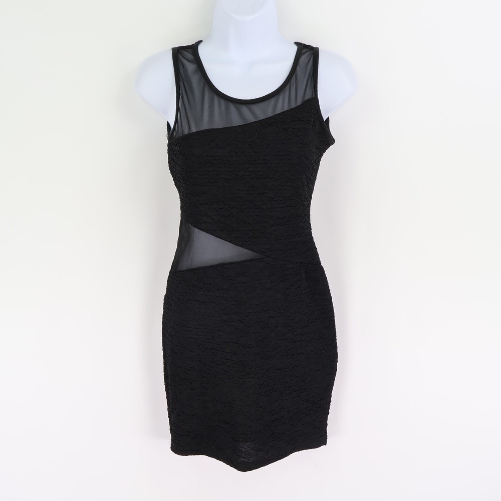 Juju & B Mini Dress Mesh Cut-Outs Womens Sz S Black Textured Stretch‎ Sleeveless